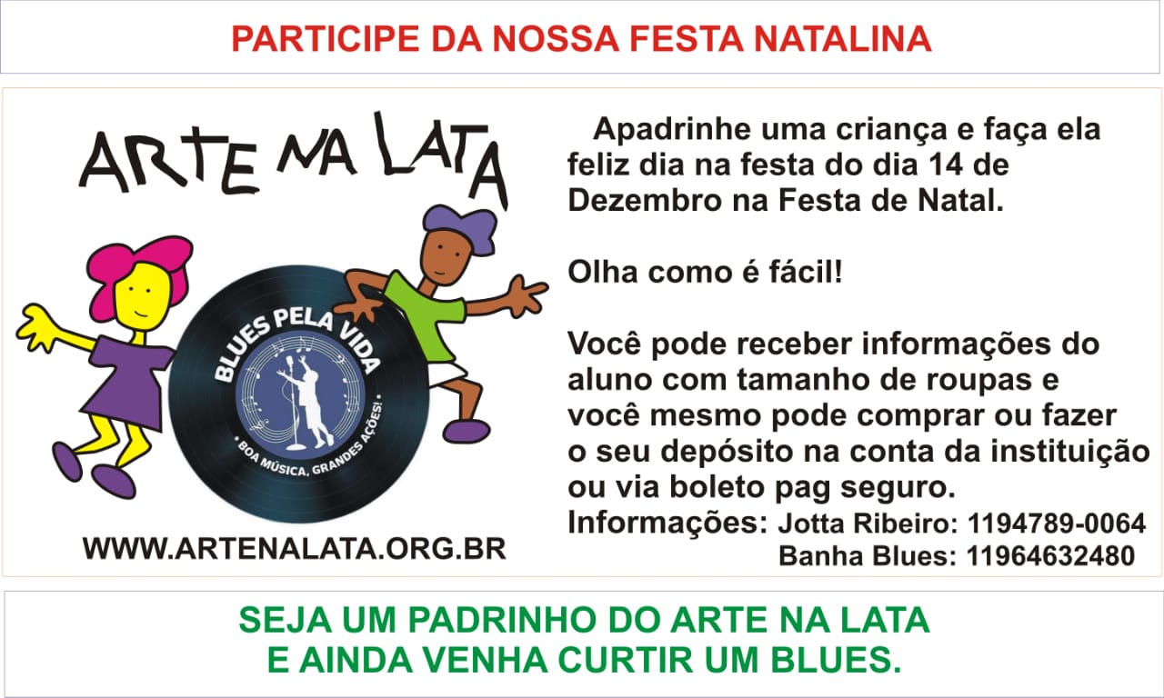 Read more about the article Blues na festa natalina da ONG Arte na Lata: jornalistas filantropos da Folha Carapicuibana convida os amigos e leitores para apadrinhar uma criança para a festa de natal